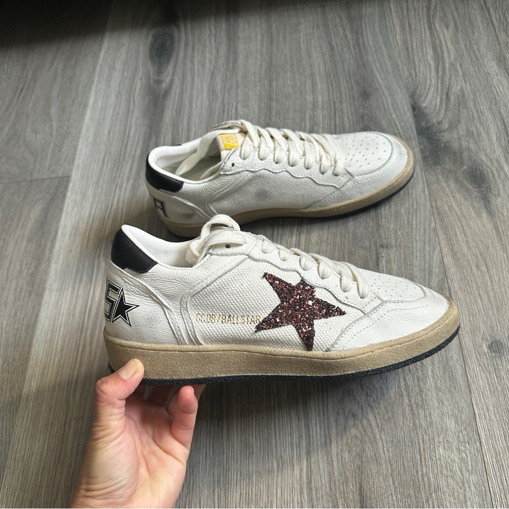 Golden Goose White and Brown Distressed Sneakers - R.e:p.lic@